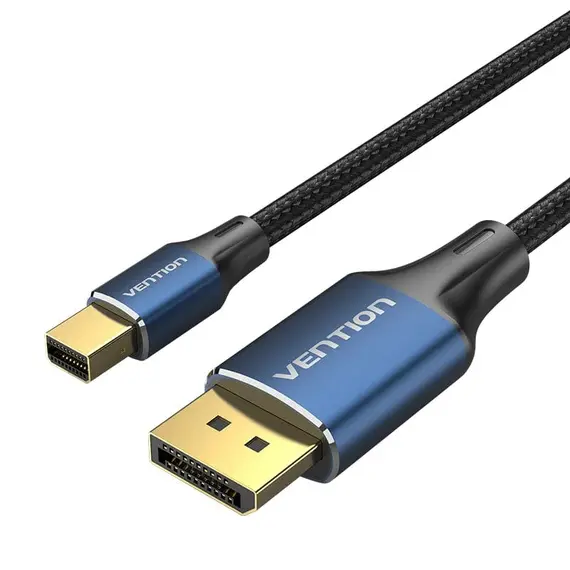 Vention HCGLH - Cotton Braided Mini DP Male to DP Male 8K HD Cable, 2M, Aluminum Alloy Type, Blue