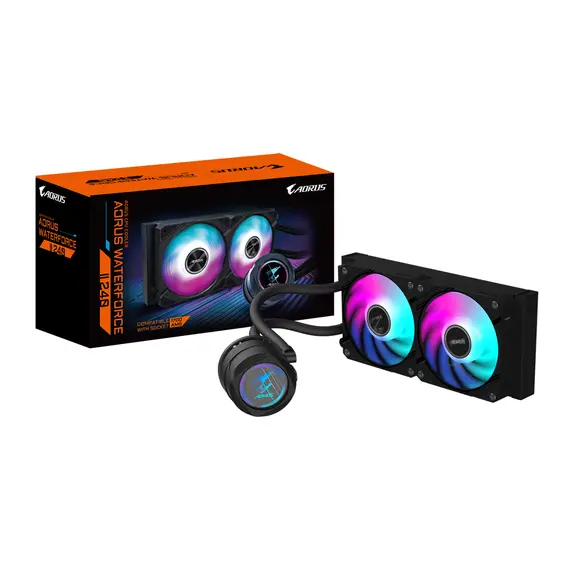 Gigabyte AORUS WATERFORCE II 240 - AIO Liquid CPU Cooler, 2x120mm, Black