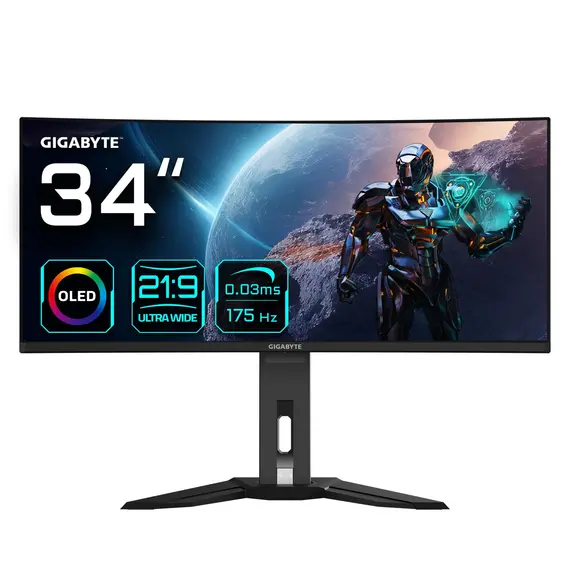 GIGABYTE MO34WQC - 34" Gaming Monitor, Wide Quad HD, OLED, 175Hz, Black