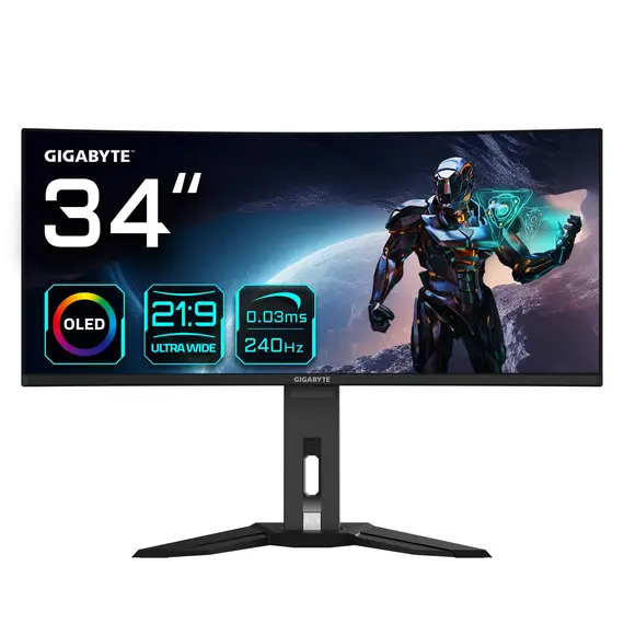 GIGABYTE MO34WQC2 - 34” Curved Gaming Monitor, OLED, WQHD, 240Hz, Black