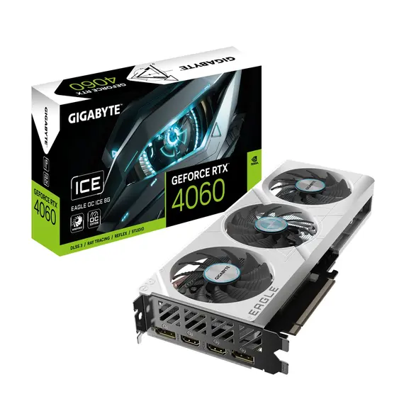 GIGABYTE GeForce RTX 4060 EAGLE OC ICE 8G - Video Card, NVIDIA GeForce RTX 4060, 8GB, GDDR6, 128bit