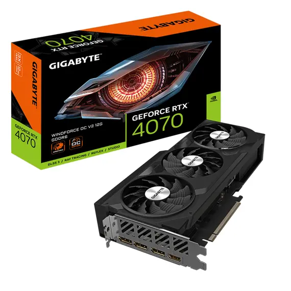 GIGABYTE GeForce RTX 4070 WINDFORCE OC V2 12G - Graphics Card, 12GB, GDDR6