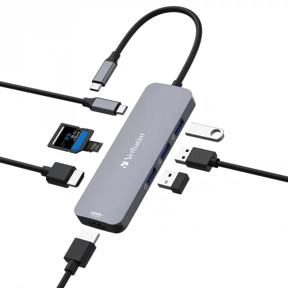 Verbatim CMH-08 - Docking Station, USB Type-C, 5000Mbit/s, Silver, 2 image