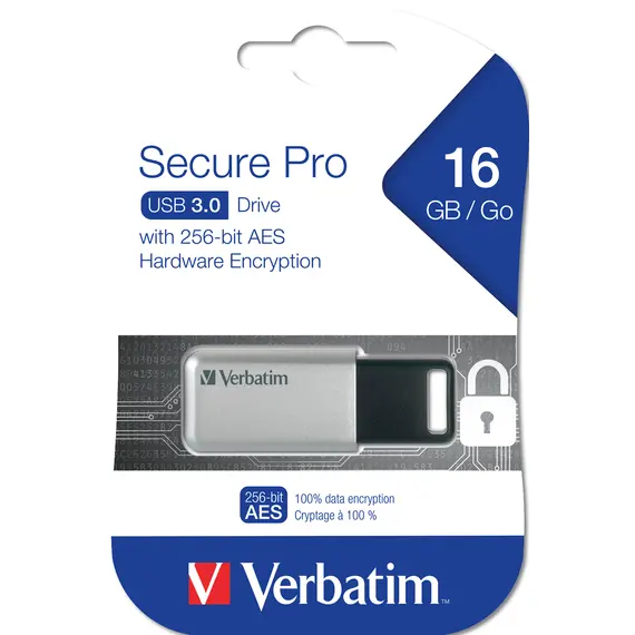 Verbatim Secure Pro - 16 GB USB 3.0 Drive, Silver, 2 image