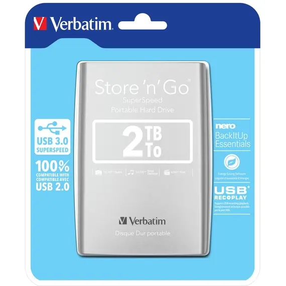 Verbatim Store 'n' Go כונן קשיח חיצוני 2.05 TB 5400 סל"ד Micro-USB B 3.2 Gen 1 (3.1 Gen 1) כסף, 53189, 7 image