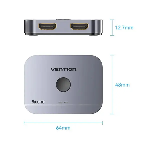 Vention AKPH - HDMI 2.0 Switcher, 8K, 2-Port, Bi-Directional, Grey, 3 image