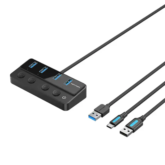 Vention CHWBF - USB HUB, USB-A to USB-A x4, on/off Switches, USB-C