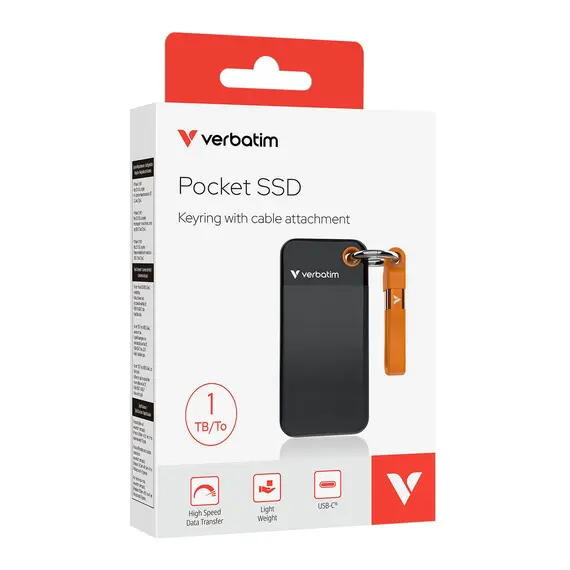 Verbatim Pocket - 1TB SSD, USB 3.2 Gen 2, Black/Orange, 2 image