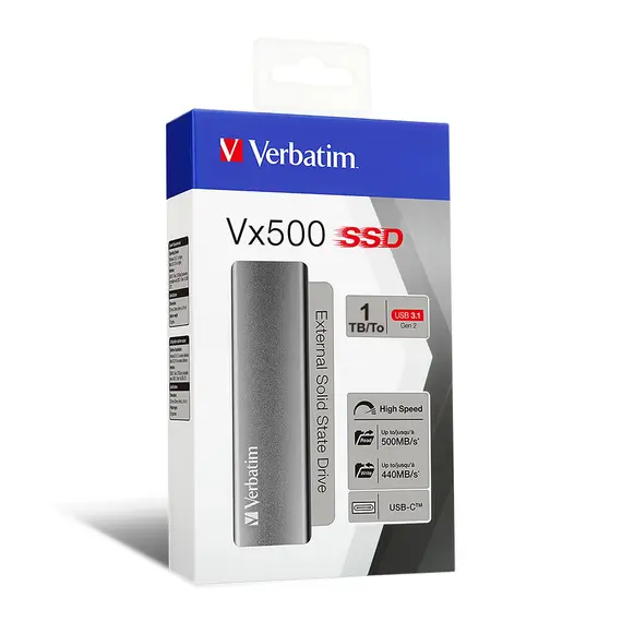 Verbatim Vx500 - 1TB Portable SSD, USB Type-C 3.2 Gen 2 (3.1 Gen 2), Silver, 2 image