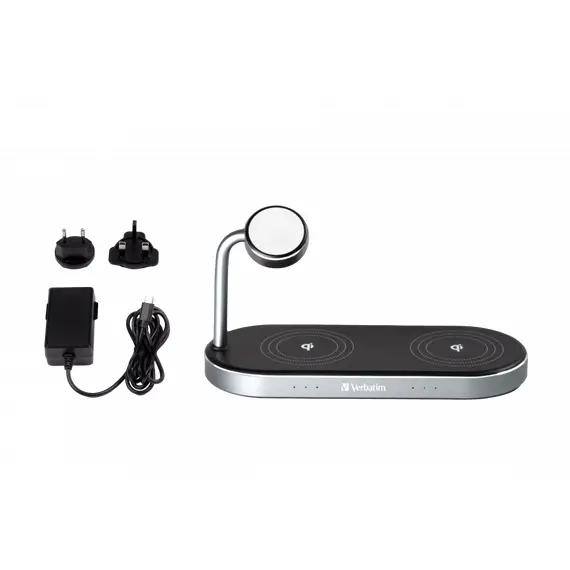 Verbatim WCS-03 - 3-in-1 Dual Charging Pad. Universal, USB, Wireless charging, Fast charging, Indoor, Black, 2 image