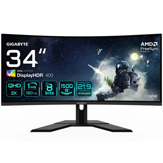 GIGABYTE G34WQCP - 34" Curved Gaming Monitor, UWQHD, LED, VA, 180Hz, Black