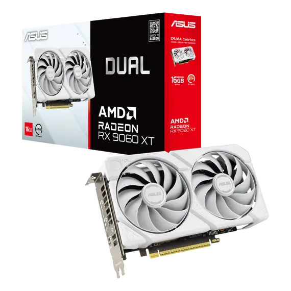 ASUS 90YV0LG3-M0NA00 Video Card - 16 GB GDDR6, PCI Express 5.0, AMD Radeon RX 9060 XT, 128 bit, White, 1YR