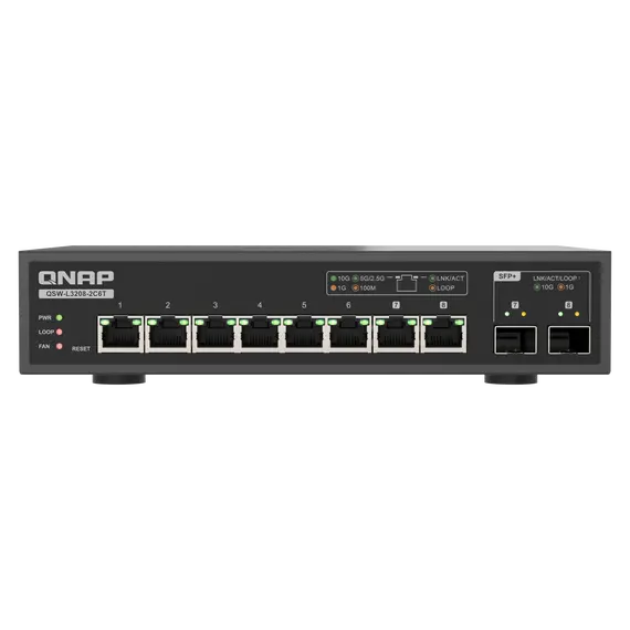 QNAP QSW-L3208-2C6T Lite Managed Switch - 6x 10GbE BASE-T, Desktop, Black, 1YR