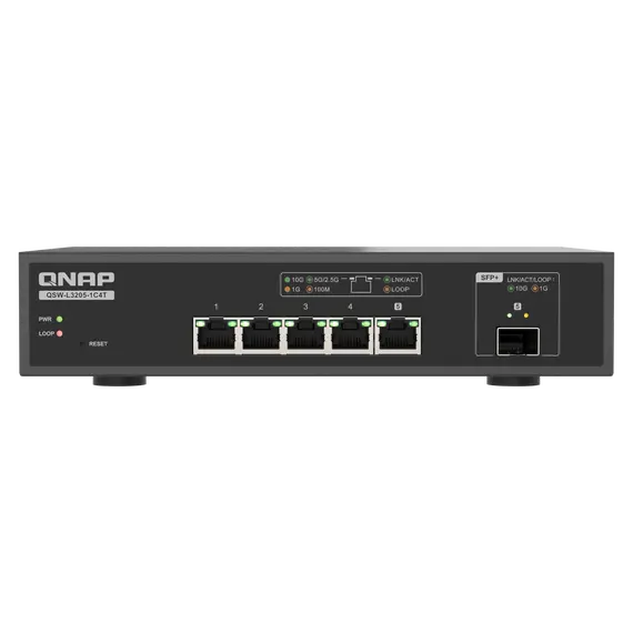 QNAP QSW-L3205-1C4T Lite Managed Switch - 4x 10GbE BASE-T, Desktop, Black, 1YR