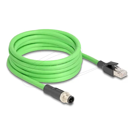 Delock M12 Cable D-coded 4 pin Male to RJ45 Male, PUR (TPU), 5m