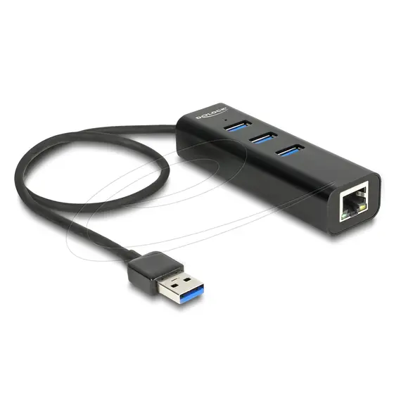 Delock USB 5 Gbps Hub 3 Port + 1 Port Gigabit LAN 10/100/1000 Mbps