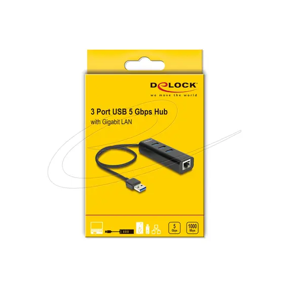 Delock USB 5 Gbps Hub 3 Port + 1 Port Gigabit LAN 10/100/1000 Mbps, 2 image