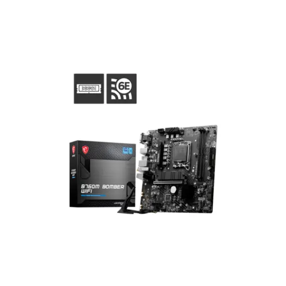 MSI B760M BOMBER WIFI - Motherboard, Intel® Core™ 14th/13th/12th Gen, LGA 1700, mATX, Black, 1YR, 2 image