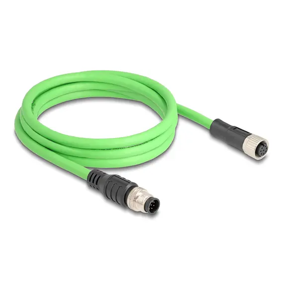 Delock M12 Cable A-coded 8 pin male to female PUR (TPU), 2m