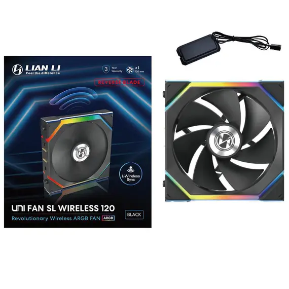 Lian-Li UNI SL Wireless 120mm Reverse - PC Case Fan, White, צבע המוצר: Black, 2 image