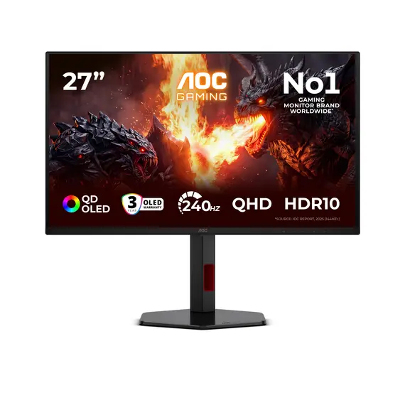 AOC Q27G4ZDR Gaming Monitor - 26.5", QHD, QD-OLED, 240Hz, Black, 3YR