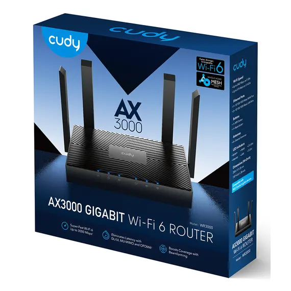 Cudy WR3000 AX3000 Gigabit Mesh Wi-Fi 6 Router - Wi-Fi 6 IEEE 802.11ax, Up to 3.0 Gbps, Black, 1YR, 6 image