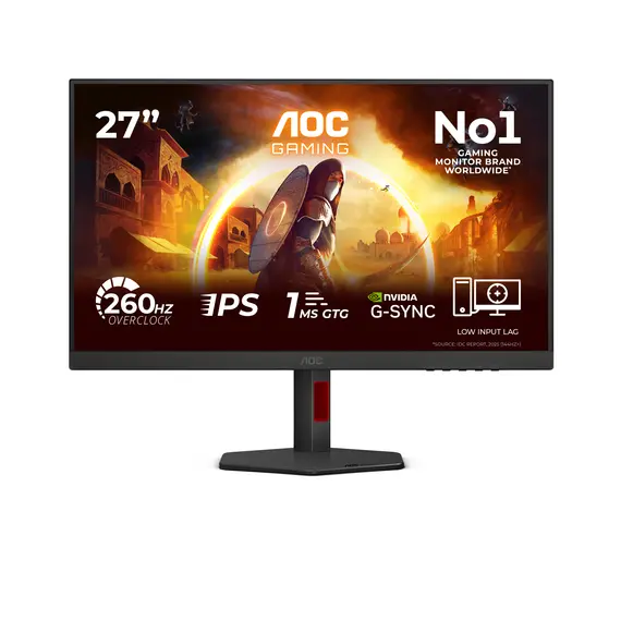 AOC 27G4ZR Gaming Monitor - 27", FHD, Fast IPS, 260Hz (OC, 240Hz Native), Black, Red, 3YR