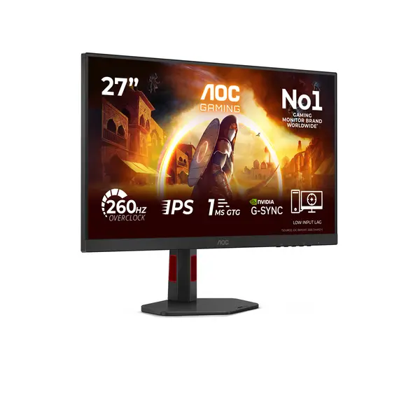 AOC 27G4ZR Gaming Monitor - 27", FHD, Fast IPS, 260Hz (OC, 240Hz Native), Black, Red, 3YR, 2 image