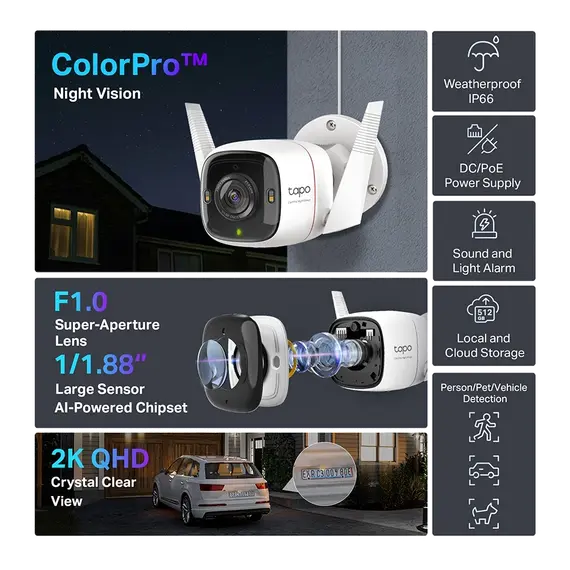 TP-Link TAPO C325WB IP Security Camera - 4MP, 1/1.88", IP66, White, imagen 5