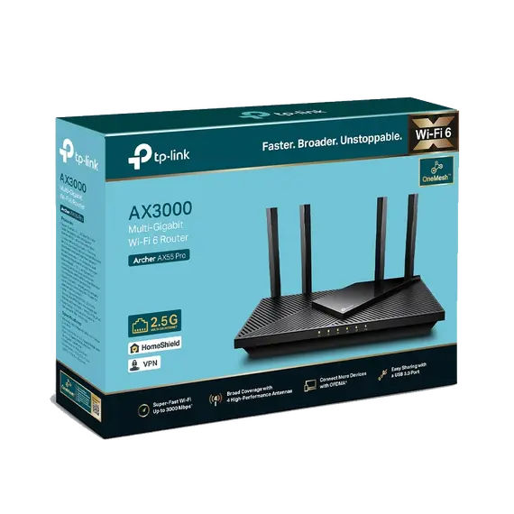 TP-Link ARCHER AX55 PRO Wireless Router - Wi-Fi 6 802.11ax AX3000, 3000 Mbps, USB port, Black, 5 image