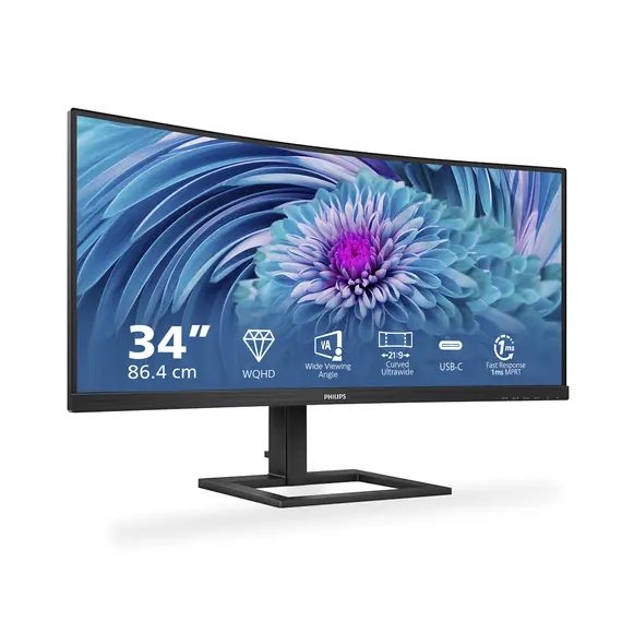 Philips 346E2CUAE/00 Computer Monitor - 34", 3440 x 1440 WQHD, VA LCD, 100 Hz, Black, 2 image