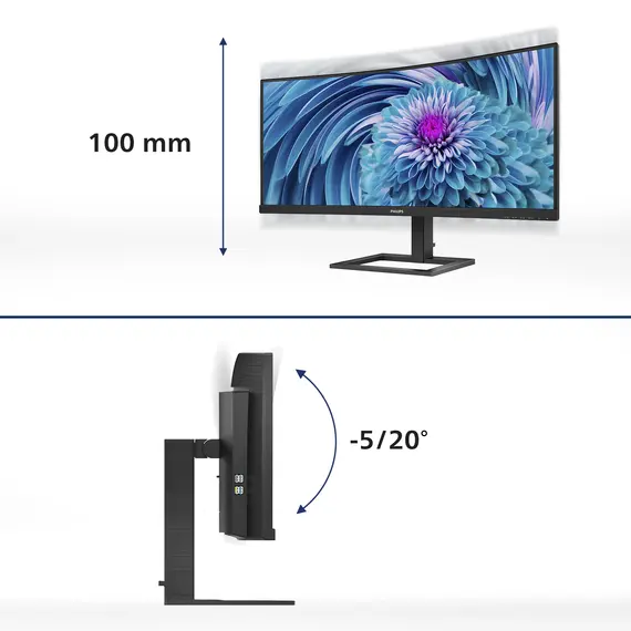Philips 346E2CUAE/00 Computer Monitor - 34", 3440 x 1440 WQHD, VA LCD, 100 Hz, Black, 3 image
