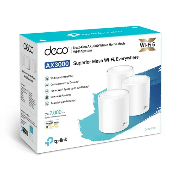 TP-Link DECO X60 3-PACK V1 Mesh Wi-Fi System - Wi-Fi 6 802.11ax, White, 4 image