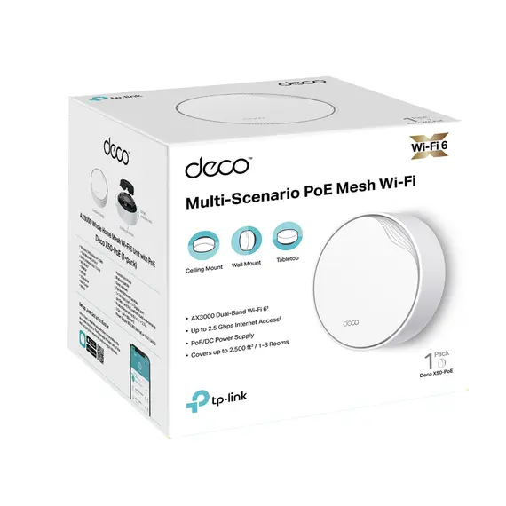 TP-Link DECO X50-POE 1-PACK Mesh Wi-Fi System - Wi-Fi 6 802.11ax, White, 3 image