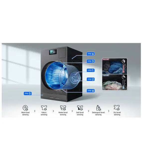 Samsung WD18DB8995BZ - Washing Machine, 144kg, Bluetooth, 1110mm, Stainless Steel, image 4