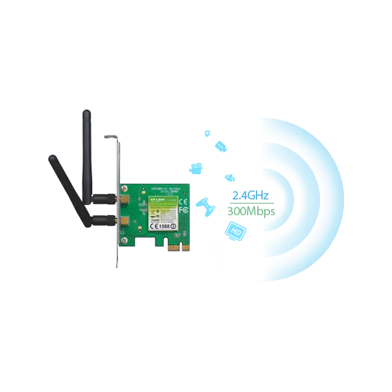 TP-Link TL-WN881ND - Wireless Network Card, PCI Express x1, Wi-Fi 4 802.11n, 300 Mbps, Green, 1YR, 3 image