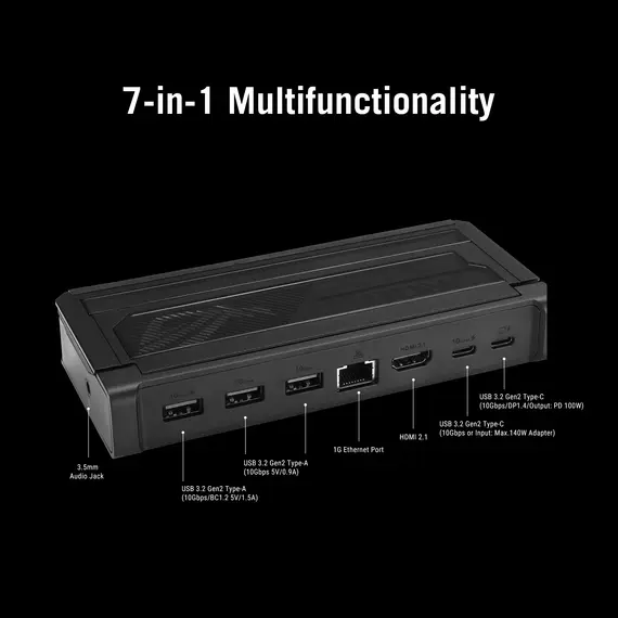 ASUS 90XB0A4N-BDS000 Docking Station - USB 3.2 Gen2 Type-C, 8K Ultra HD, 144 Hz, 10 Gbit/s, Black, 1YR, imagen 6
