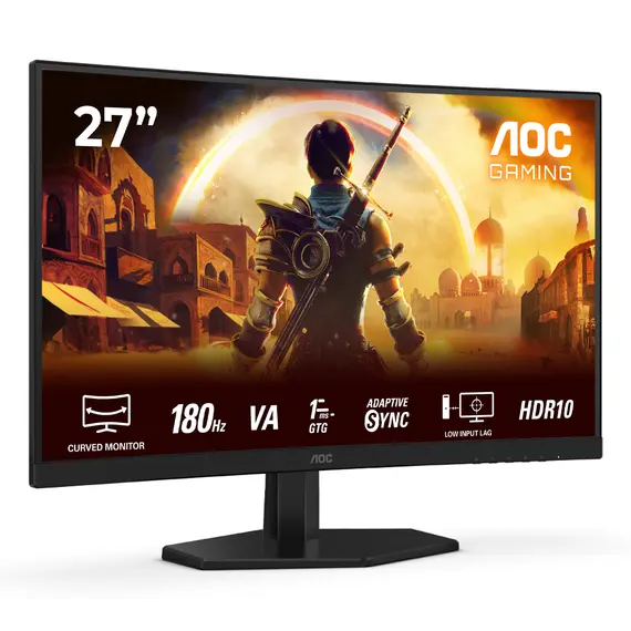 AOC C27G42E Gaming Monitor - 27", Full HD, Fast VA, 180 Hz, Curved, Black, 3YR, image 2