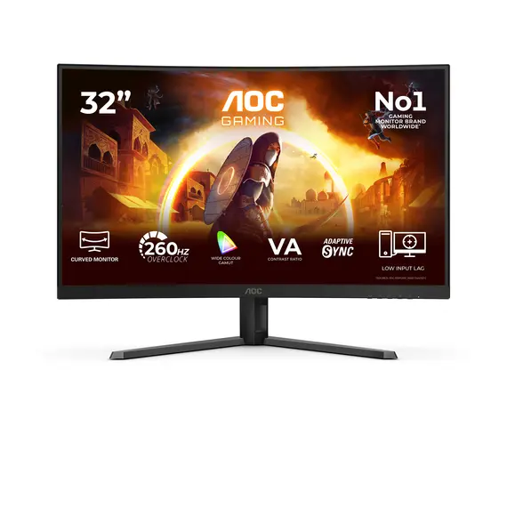 AOC C32G42ZE Gaming Monitor - 31.5", Full HD, VA, 240Hz Native, 260Hz OC, Curved, Black, 3YR