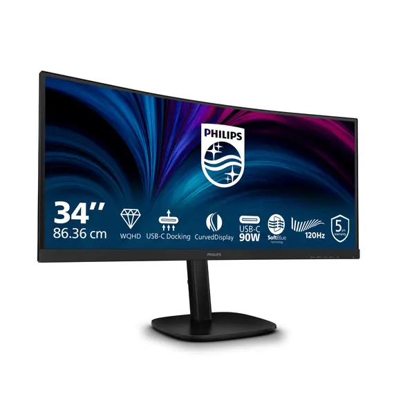 Philips 34B2U3600C/00 Computer Monitor - 34", Quad HD, VA, 120 Hz, 21:9, Curved, Black, תמונה 3