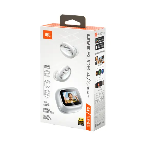 JBL JBLLIVEBUDS4SIL Headphones - Intraaural, Wireless, Bluetooth 6.0, Spatial Sound, Built-in Microphone, 6 Microphones, IP55, Silver, 1YR – אוזניות, תמונה 8