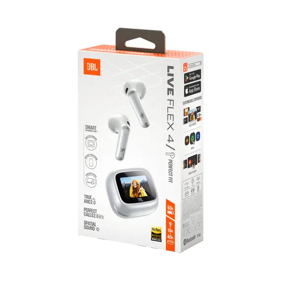 JBL JBLLIVEFLEX4SIL Headphones - In-ear, Wireless, Bluetooth 6.0, Built-in Microphone, IP54, Silver – אוזניות, תמונה 8
