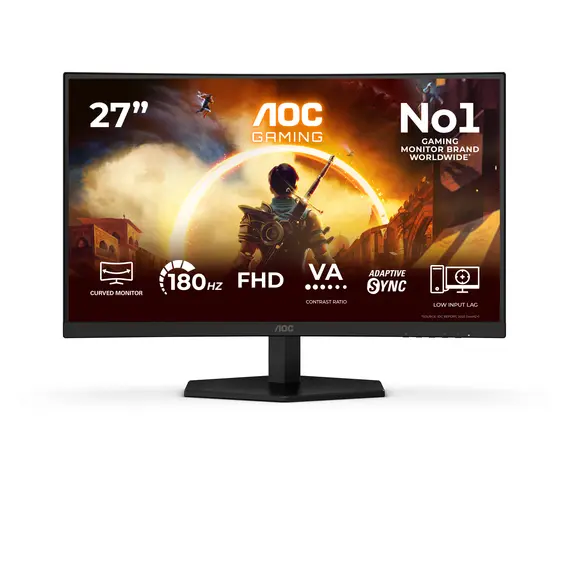 AOC C27G42FE Gaming Monitor - 27", Full HD, VA, 180 Hz, Curved 1500R, Black – מסך מחשב