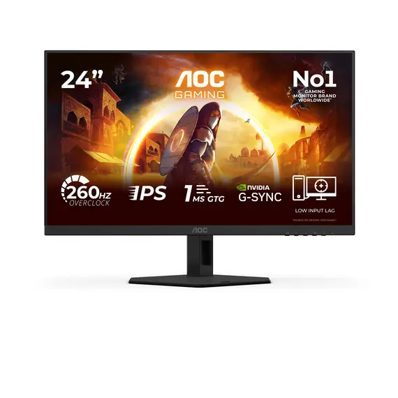 AOC 24G4ZRE Gaming Monitor - 23.8", Full HD, Fast IPS, 260 Hz, 16:9, Flat, Black, Red – מסך מחשב
