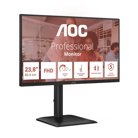 AOC 24E4U Computer Monitor - 23.8", Full HD, IPS, 120 Hz, 16:9, Black, 5YR, изображение 3