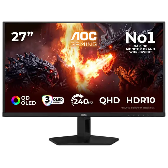 AOC Q27G41ZDF Gaming Monitor - 26.5", Quad HD, 240 Hz, QD-OLED, Black, Red, 3YR – מסך מחשב, תמונה 3