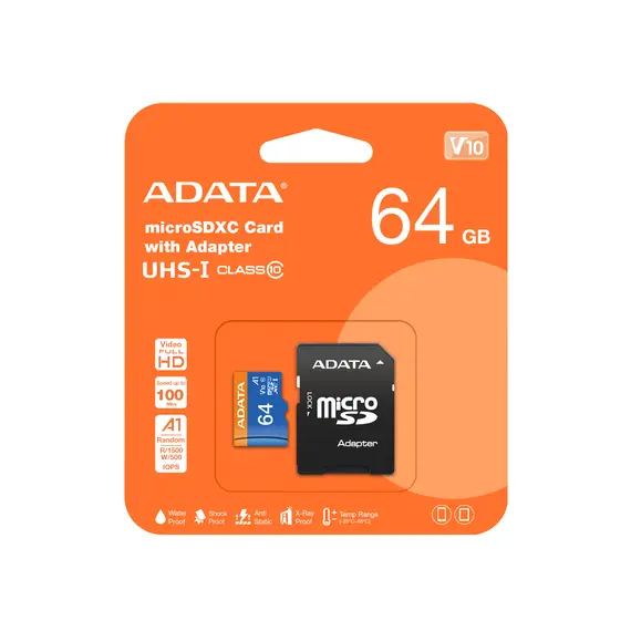 ADATA AUSDX64GUICL10A1-RA1 Memory Card - 64GB, MicroSDXC, UHS-I, Black, Blue, image 2