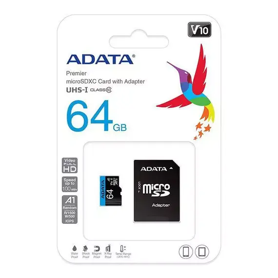 ADATA AUSDX64GUICL10A1-RA1 Memory Card - 64GB, MicroSDXC, UHS-I, Black, Blue, image 3