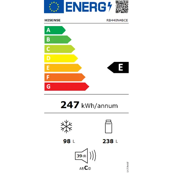 Hisense RB440N4BCE Refrigerator - 336 L, E, 2004 mm, Stainless steel, 1YR – מקרר הייסנס, תמונה 6