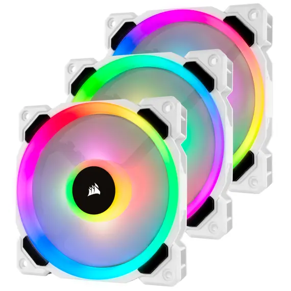 Corsair LL120 - RGB, 120mm, Dual Light Loop, LED, PWM, Fan - Triple Pack with Lighting Node PRO, White